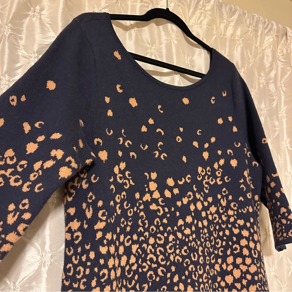 Maeve By Anthropologie Blue Leopard Mini Shift Pullover Sweater Dress - Picture 5 of 12
